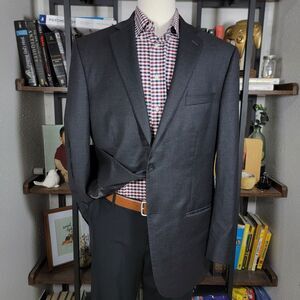 Tasso Elba Men's Sport Coat Blazer Two Button Gray Twill Wool Cashmere Size‎ 42L